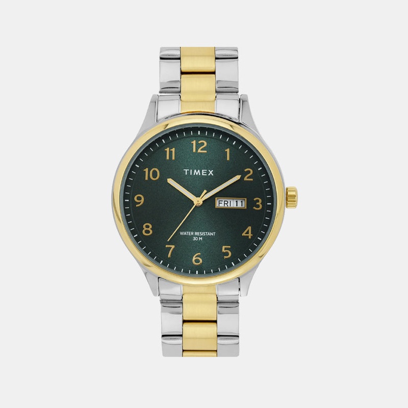 Men Quartz Green Dial Analog Stainless Steel Watch TWEG18443