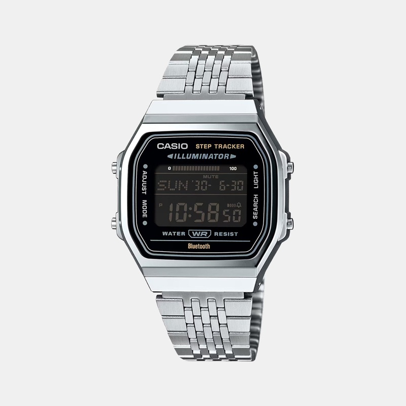Vintage Unisex Quartz Black Dial Digital Stainless Steel Watch ABL-100WE-1BDF D366