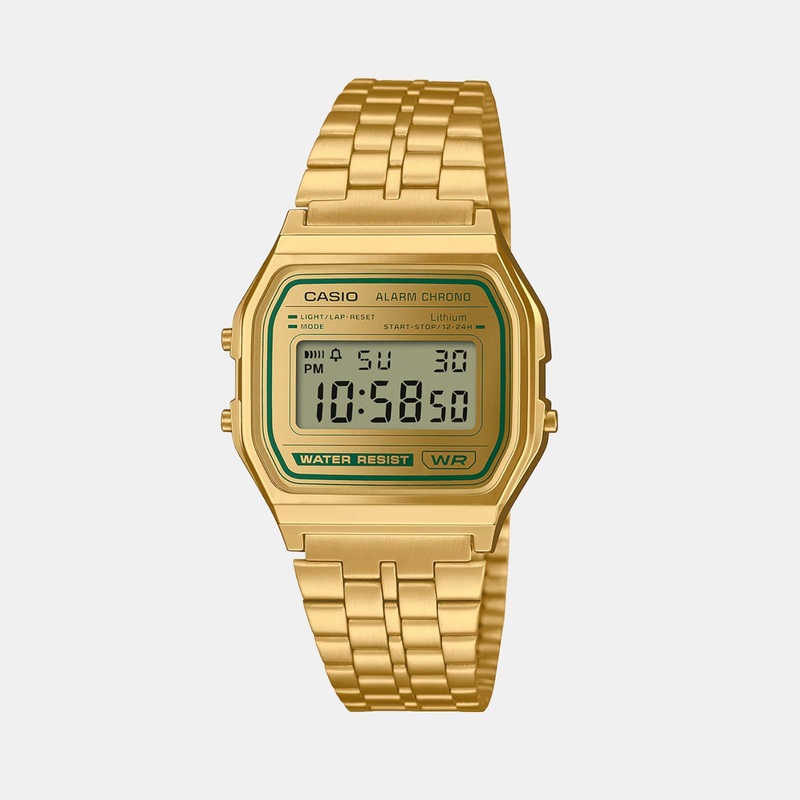 Vintage Unisex Quartz Gold Dial Digital Stainless Steel Watch A158WEGV-9ADF D377