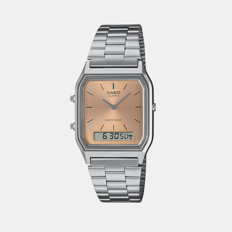 Vintage Unisex Quartz Orange Dial Analog-Digital Stainless Steel Watch AQ-230A-4AMQYDF AD279