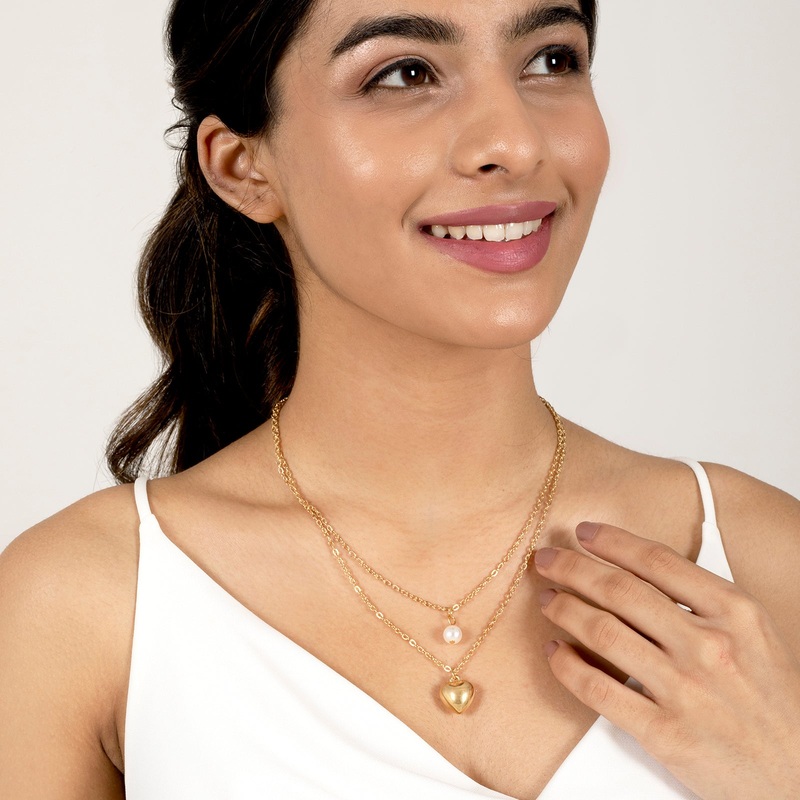 Bewitched Helga Pearl and Heart Layered Necklace