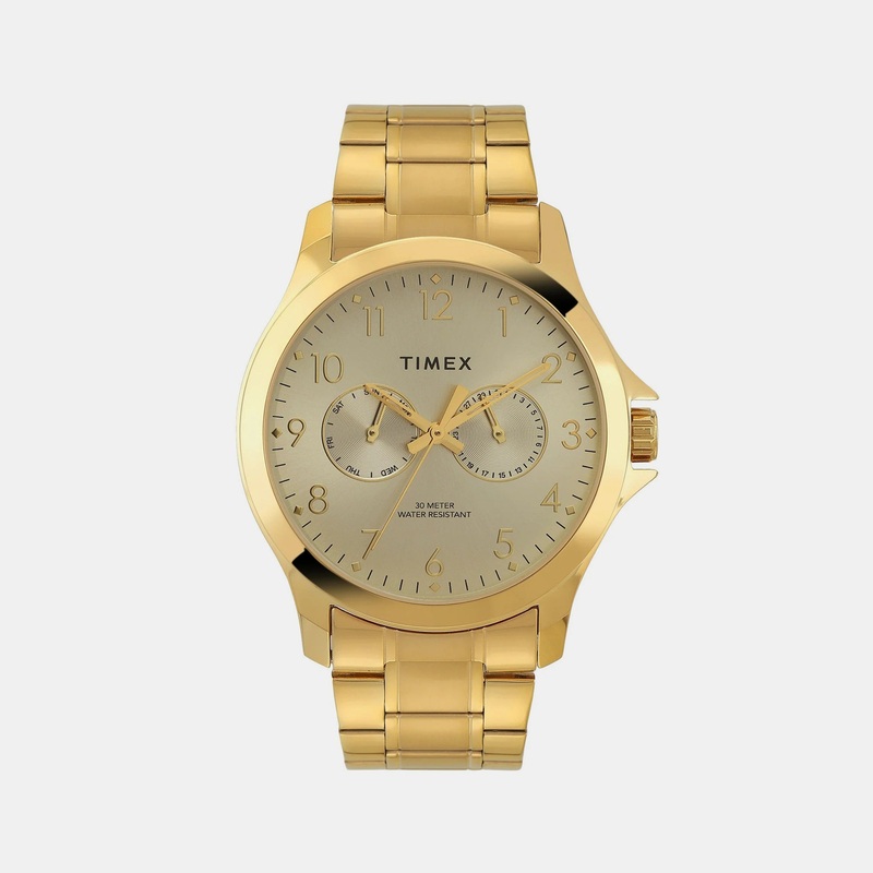 Men Quartz Champagne Dial Analog Stainless Steel Watch TW000X143