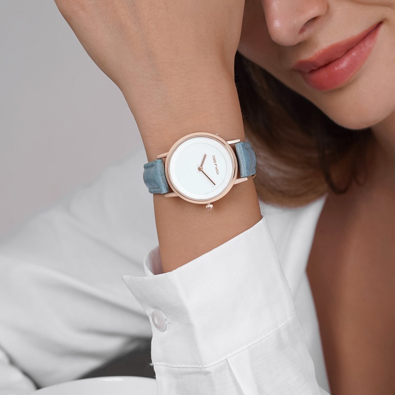 Amsterdam White Dial Blue PU Strap Watch