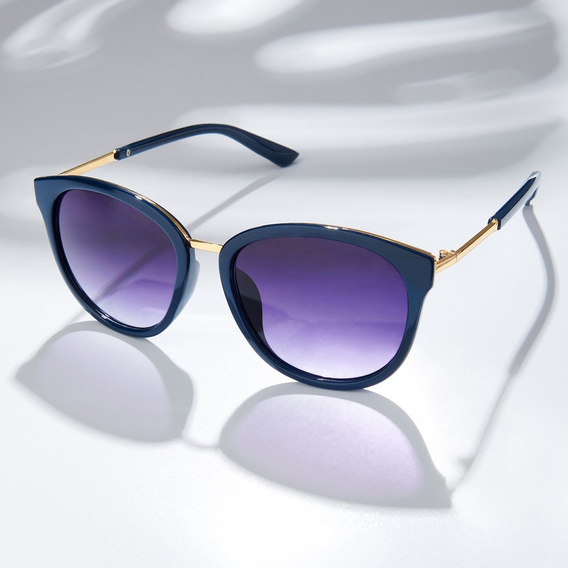 Coastin' Oval Purple Ombre Lens Blue Frame Sunglasses with Gold Accents