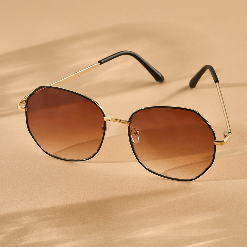 Edge Octagon Brown Ombre Lens Gold Frame Sunglasses