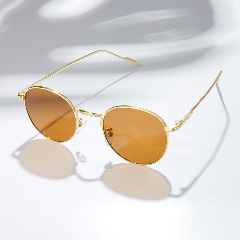 Gaze Round Brown Lens Gold Frame Sunglasses