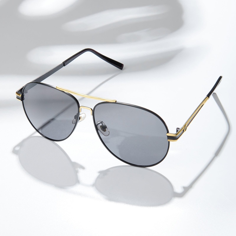 Maven Aviators Grey Lens and Black Frame Sunglasses with Gold Accents