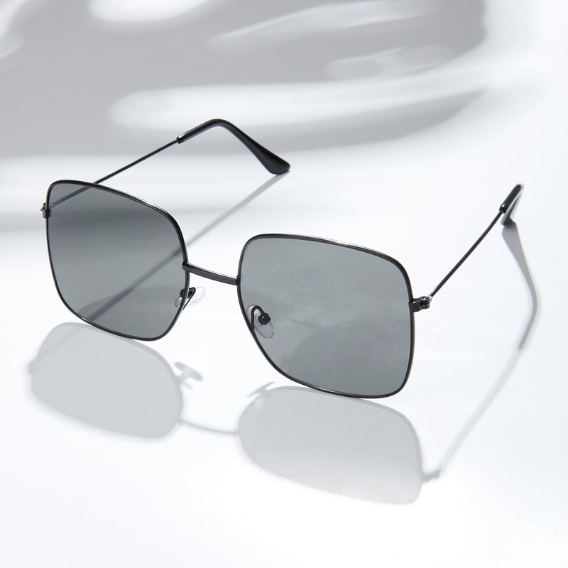 Solar Retro Square Grey Lens Black Frame Sunglasses