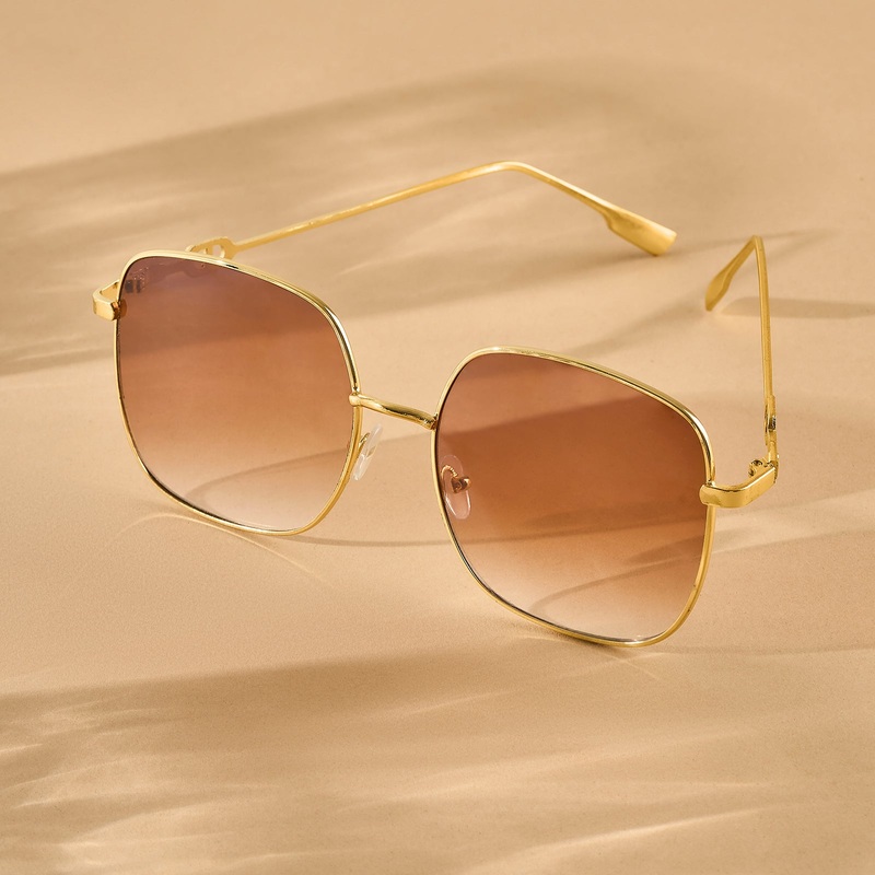 Sunkissed Square Brown and Gold Oversized Sunglasses
