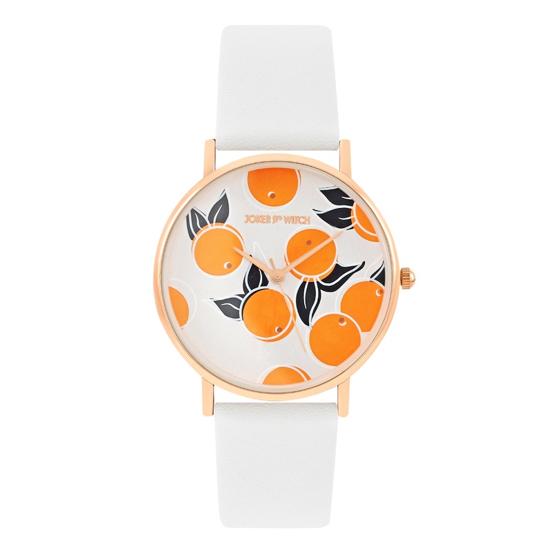 Zesty Orange White PU Strap Watch