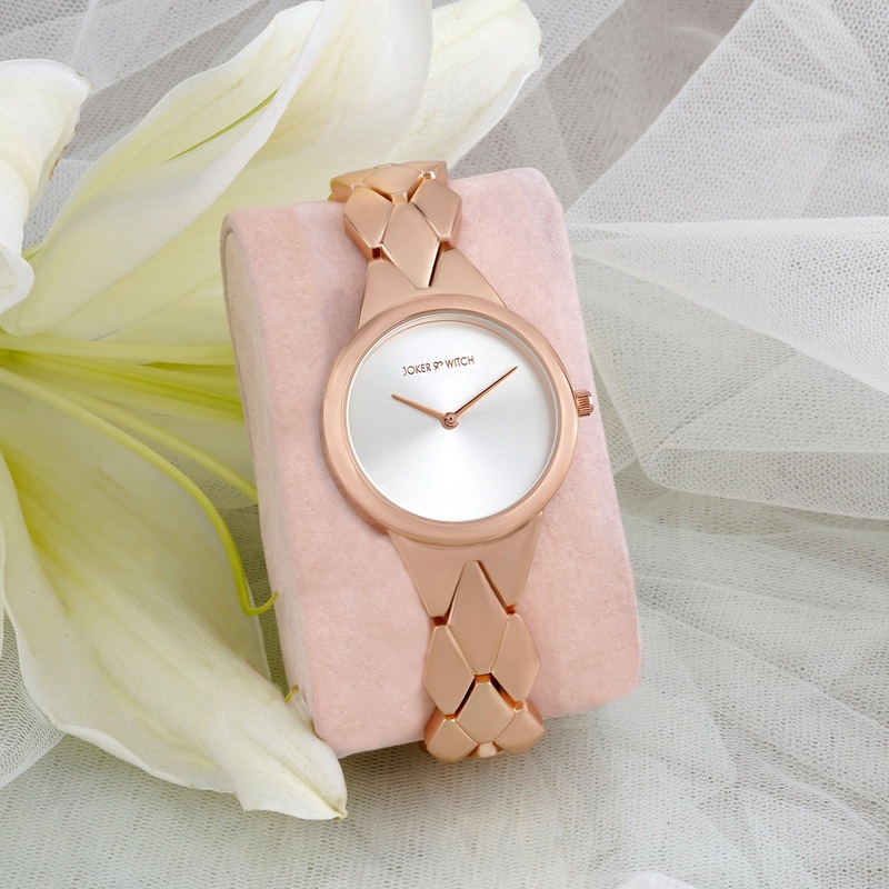 Athens White Dial Rosegold Metallic Strap Watch