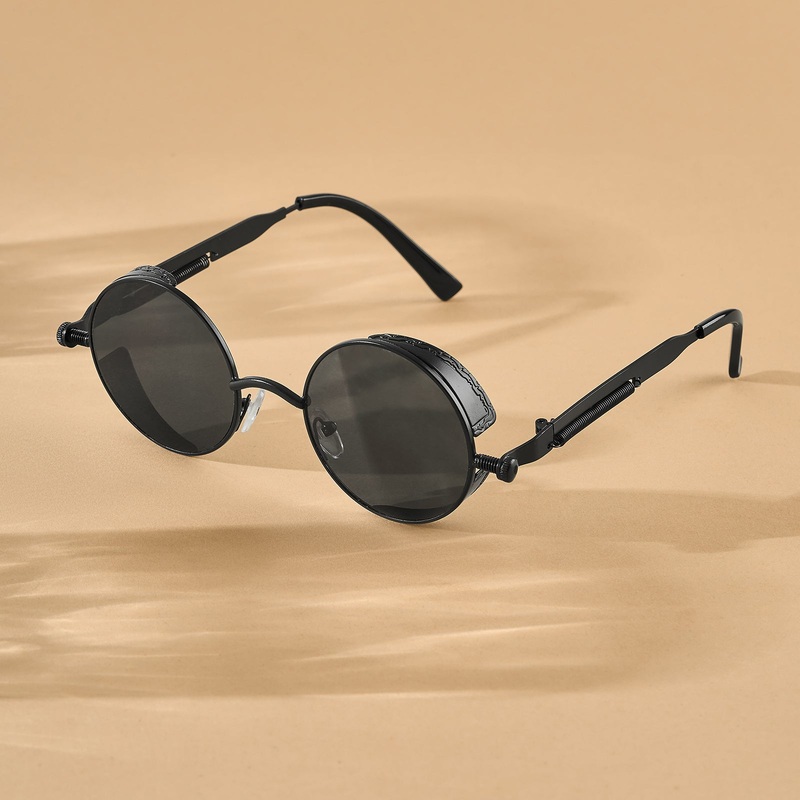 Axis Steampunk Round Sunglasses With Black Frame And Black Lenses