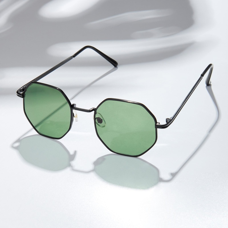 Velour Octagon Dark Green Lens Black Frame Sunglasses