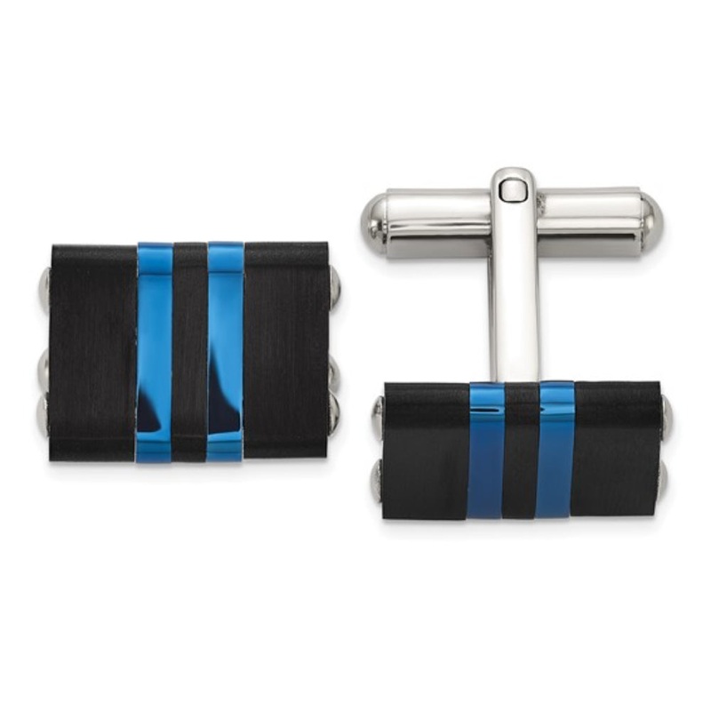 Stainless Steel Brushed and Polished Black and Blue Cufflinks