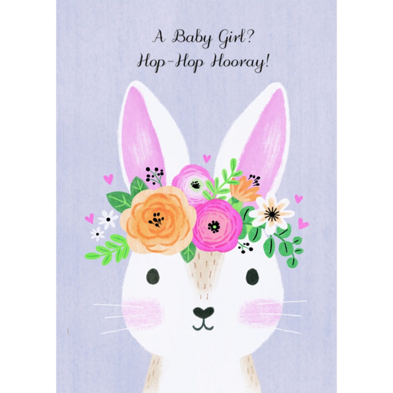 Baby Bunny Floral Wreath Greeting Card