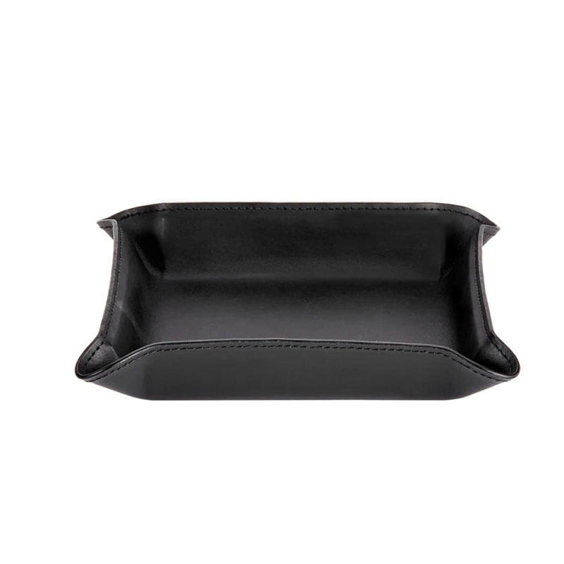 Black Leather Medium Valet Tray with Gold Letter