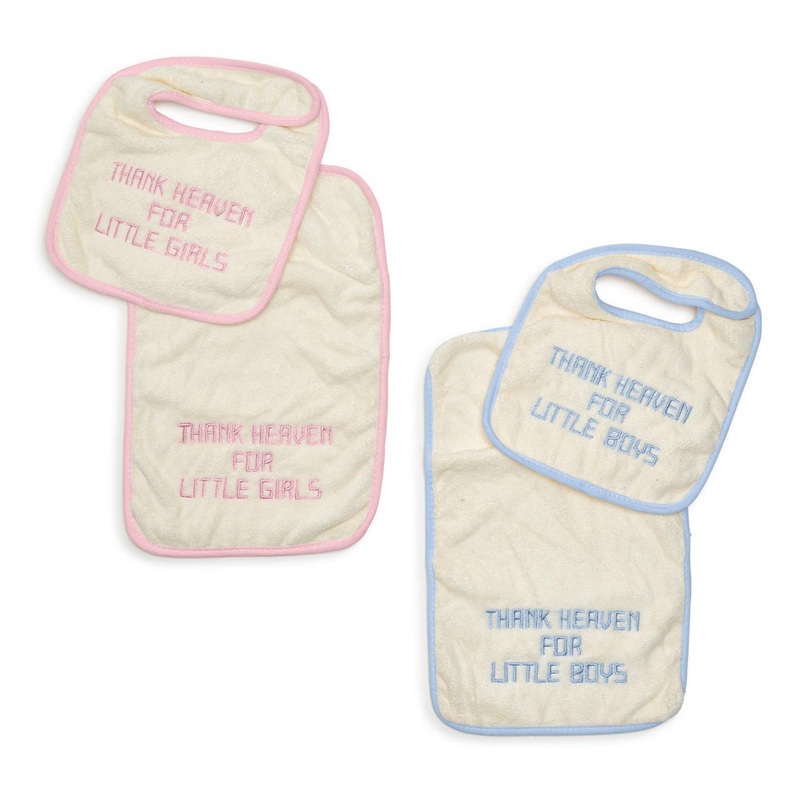 Two's Company Thank Heaven Embroidered Bib and Burp Cloth Set