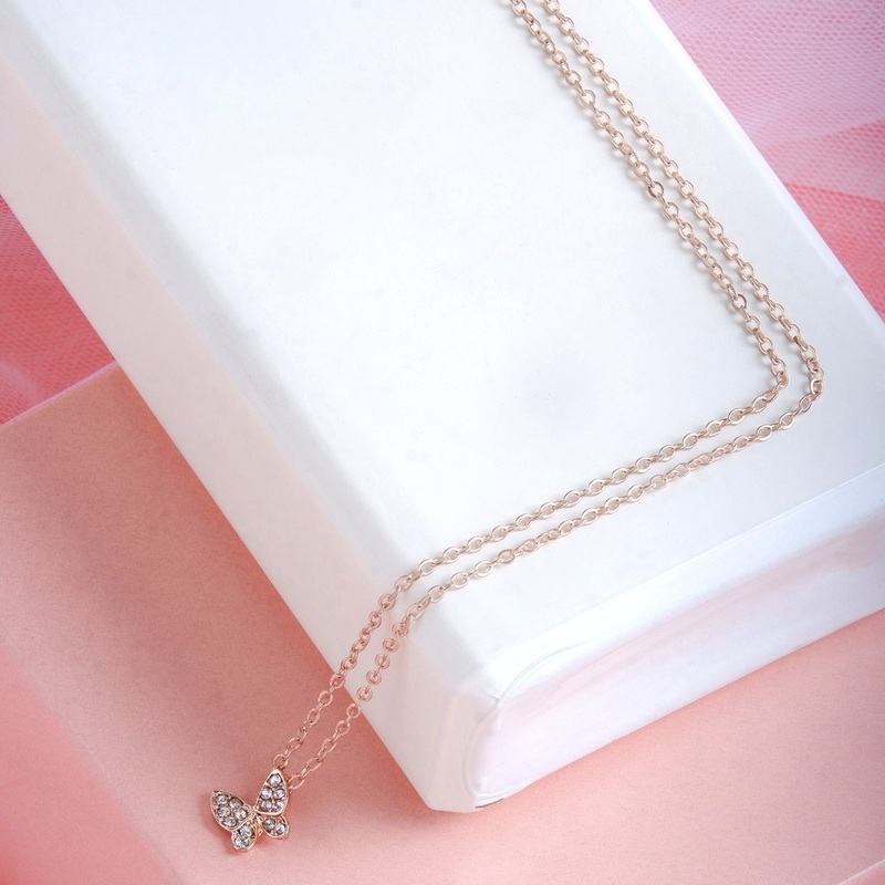 Bewitched Kirata Rosegold Rhinestone Butterfly Pendant Necklace
