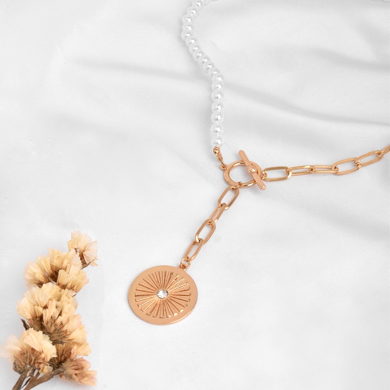 Bewitched Netta Pearl And Chainlink Drop Down Necklace