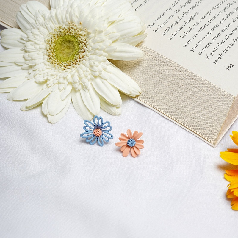 Bewitched Statement Multi-Pattern Blue And Orange  Floral Earrings