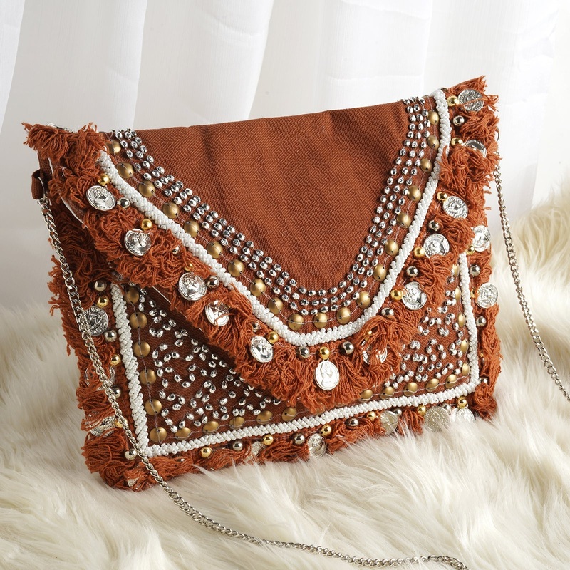 Boho Beat Coin and Tassel Drop Brown Banjara Bag