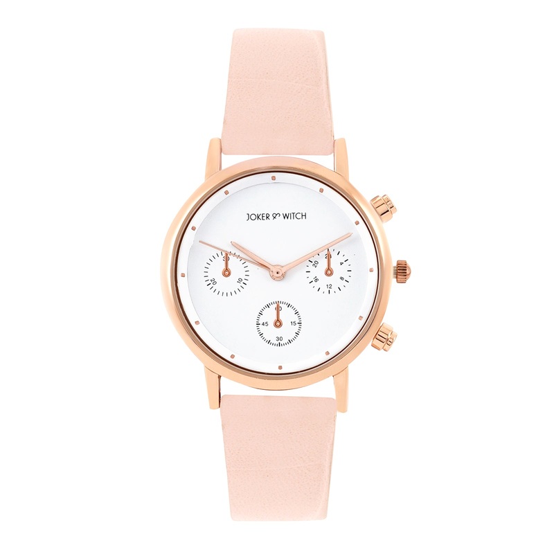 Boston White Dial Pink PU Strap Watch