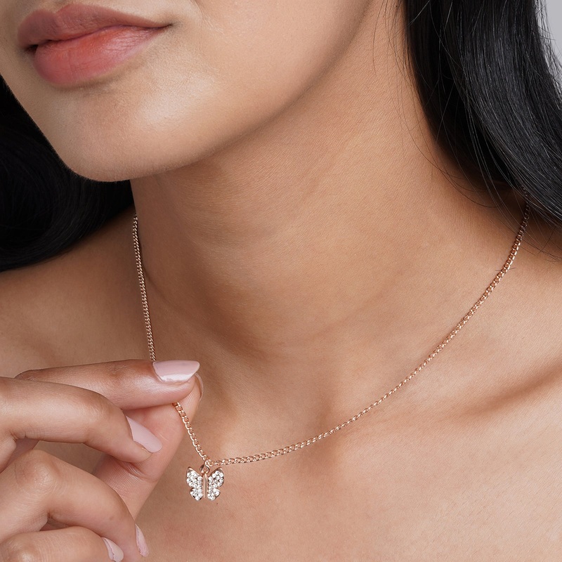 Butterfly Rhinestone Rosegold Necklace Charm