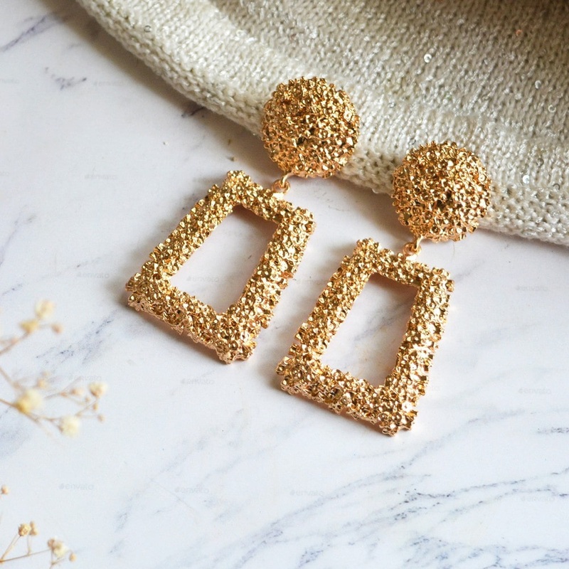 Crumbled Roses Metallic Gold Party Earrings