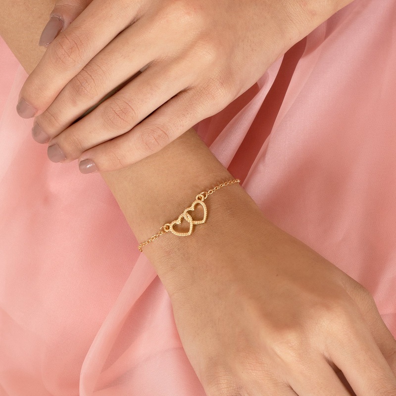 Bewitched Double Heart Gold Linked Bracelet