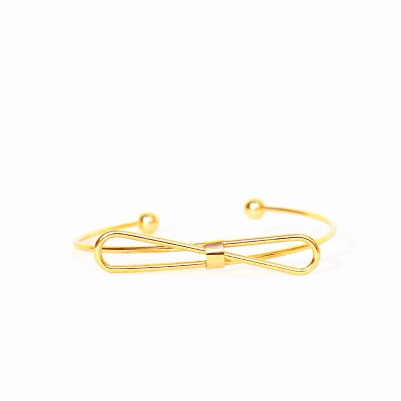 Elegant Bow Open Cuff Gold Bracelet