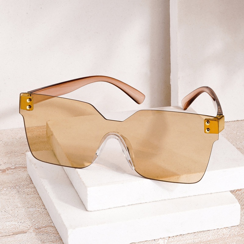 Tenzin Rimless Beige Tinted Oversized Sunglasses
