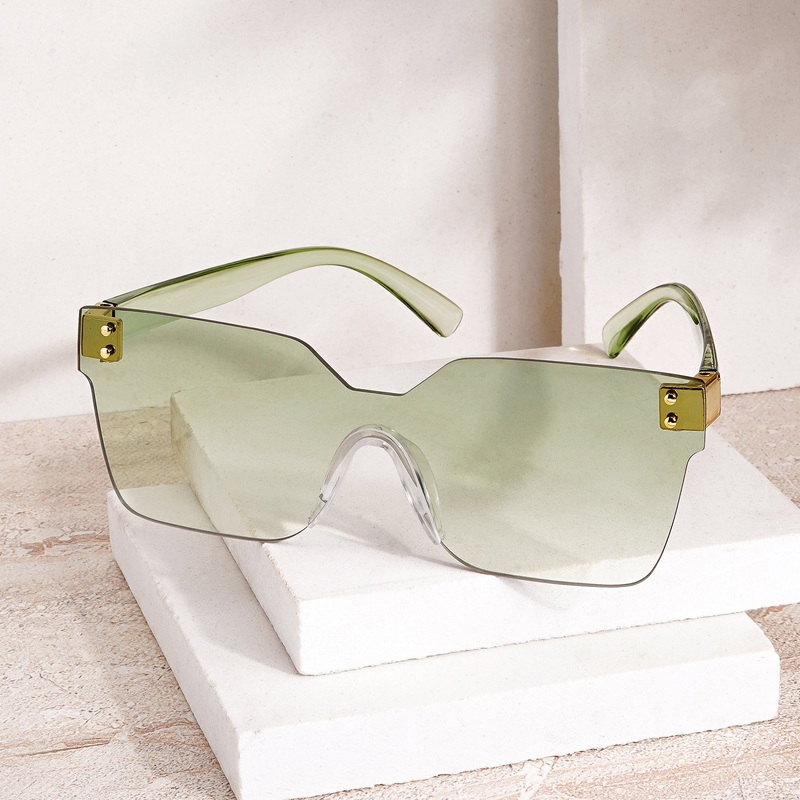 Tenzin Rimless Green Tinted Oversized Sunglasses