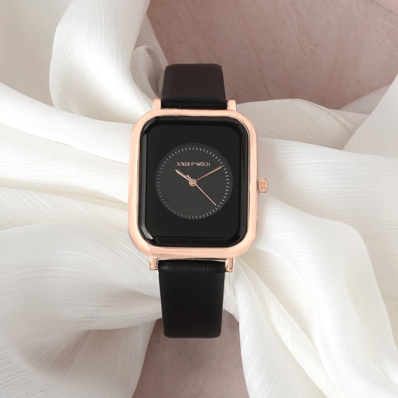 Utopia Rosegold Black PU Strap Watch