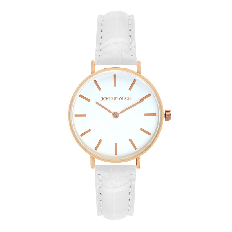 Ariana Rosegold White Croc Strap Watch