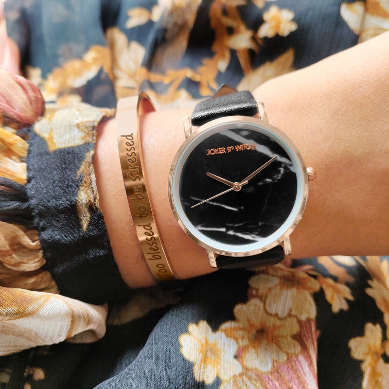 Besito Black and Rosegold Watch Bracelet Stack