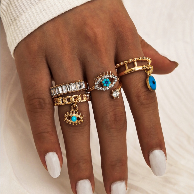 Blue Eye Gold Set of 4 Rings