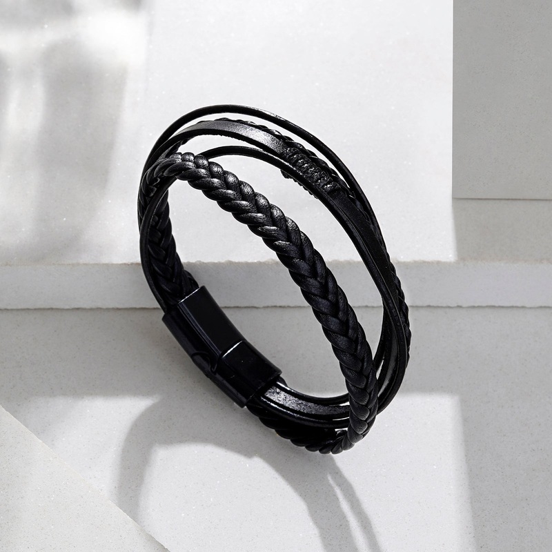 Cadmus Black Leather Black Buckle Bracelet
