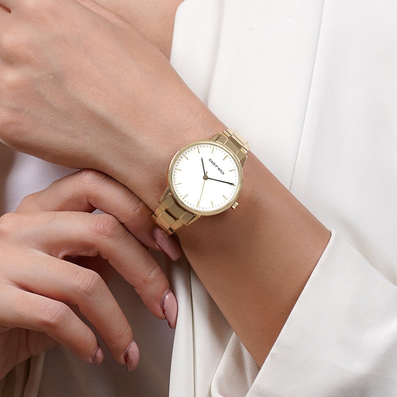 Tokyo White Dial Gold Metallic Strap Watch
