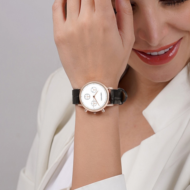 Boston White Dial Black PU Strap Watch