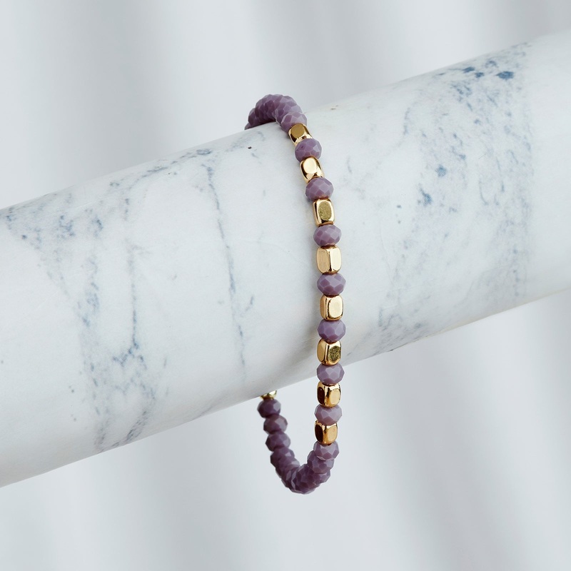 Lavendar Haze Violet And Gold Beaded Bracelet