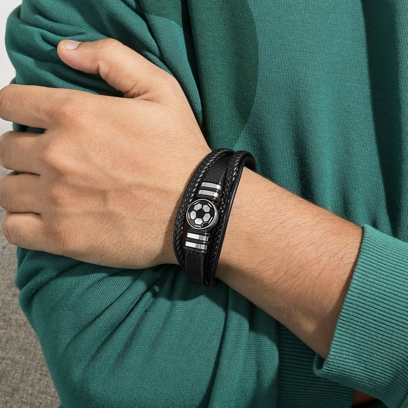 Bennington Black Men's Leather Layered Bracelet