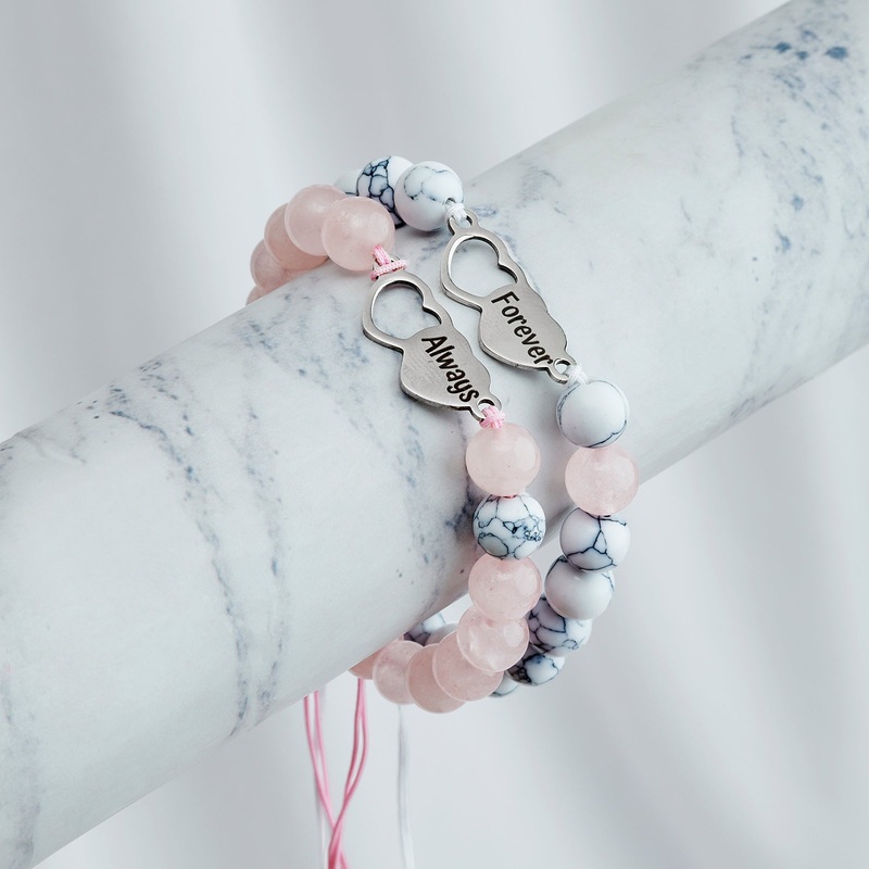 Enchanted Pink And White Couple Beaded Bracelet