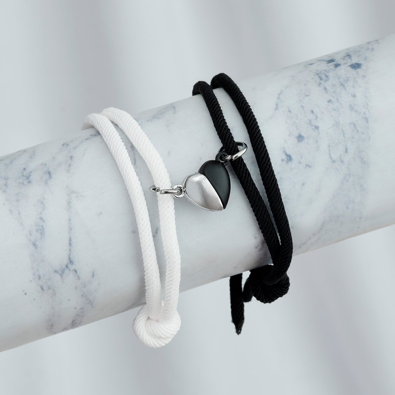 Love Story Black And White Couple Beaded Bracelet