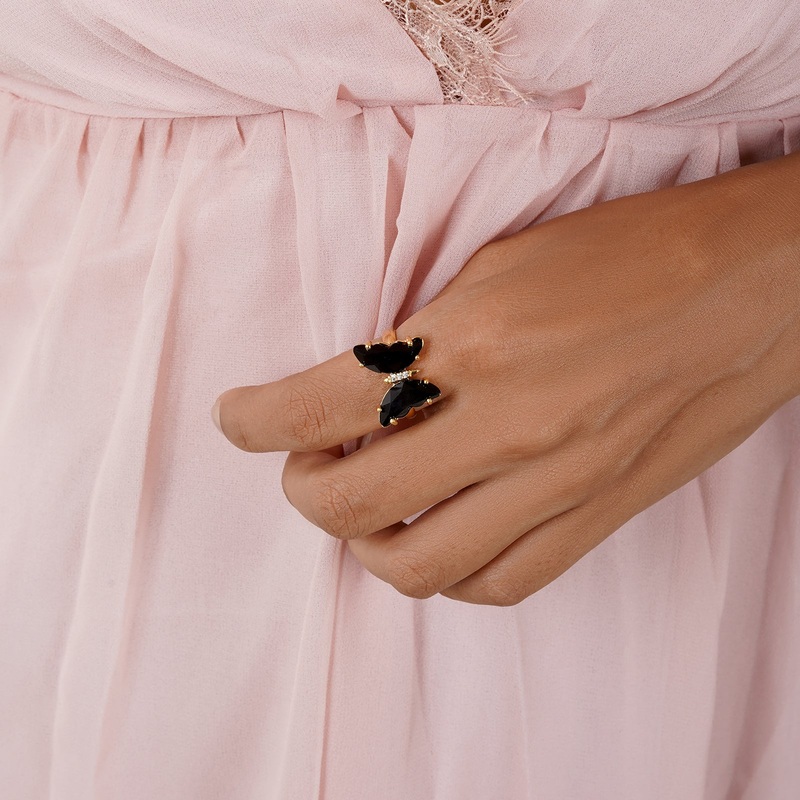 Mabel Butterfly Big Black Stone Ring