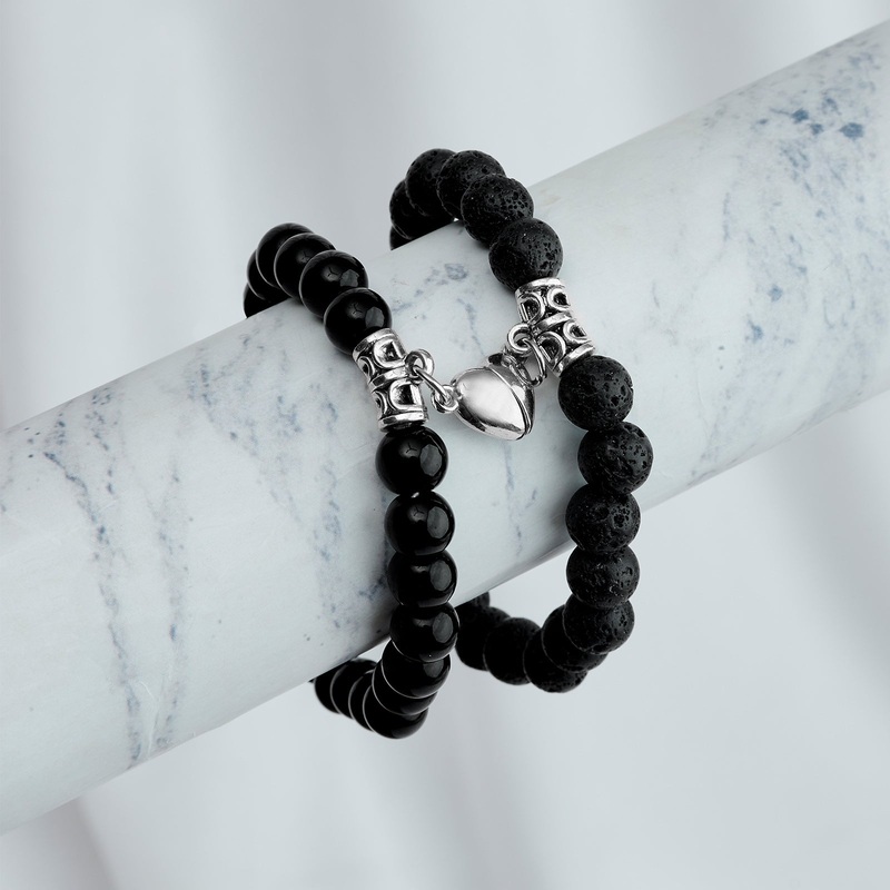 Paper Rings Black Couple Beaded Bracelet