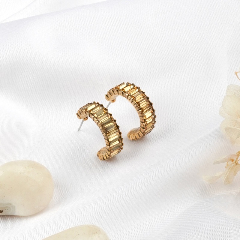 Ula Hoop Beige Stone Earrings