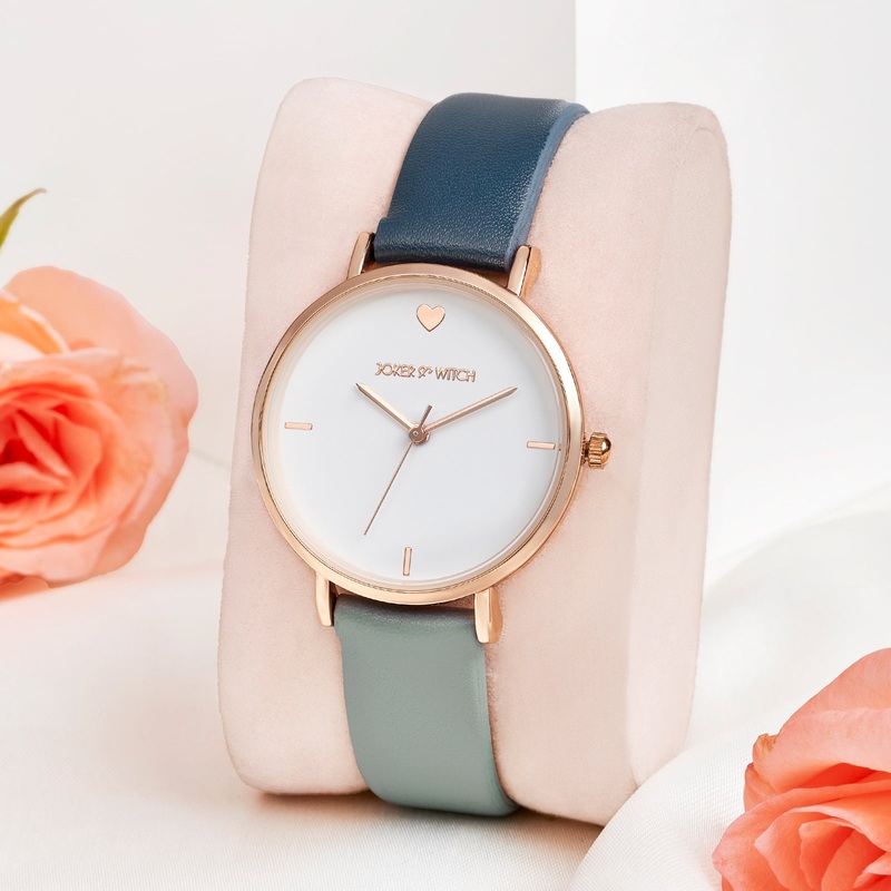 Aurora Rose Gold Watch With Blue Dual tone PU Strap Watch