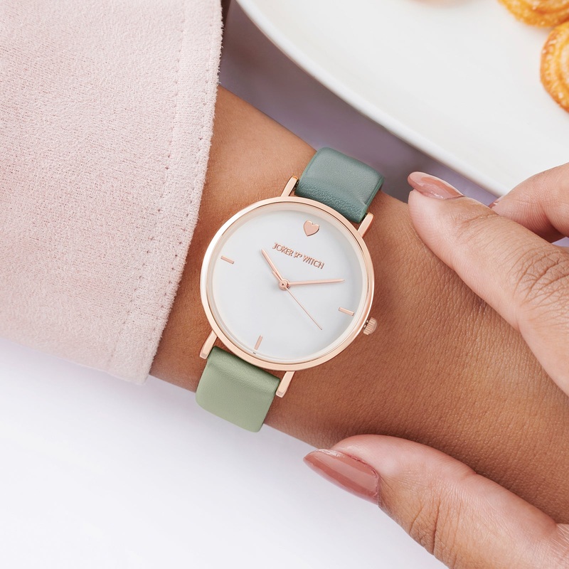 Aurora Rose Gold Watch With Green Dual tone PU Strap Watch