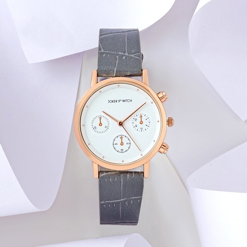 Boston White Dial Grey Croc PU Strap Watch