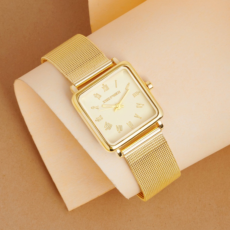 Vintage Square Dial Gold Mesh Strap Watch